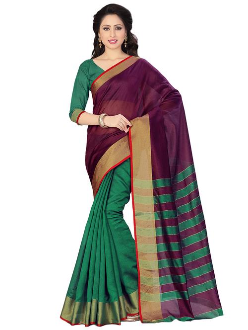 half & half bordered saree with blouse - 16805285 - Very Small Image - 1