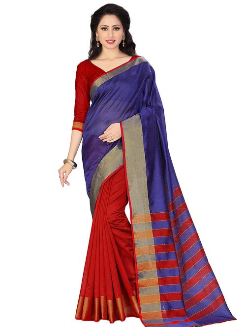 half & half bordered saree with blouse - 16805288 - Very Small Image - 1