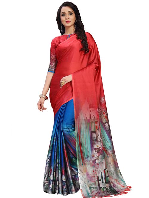 floral printed saree with blouse - 16805319 - Very Small Image - 1