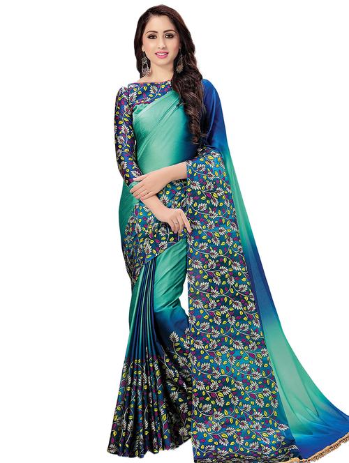 floral printed saree with blouse - 16805384 - Very Small Image - 1