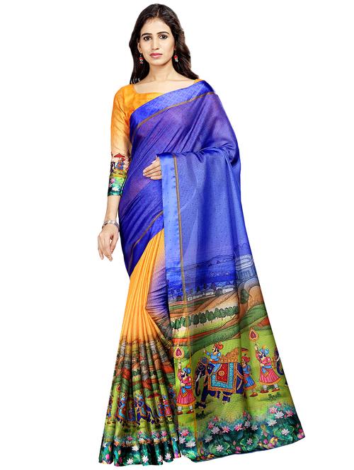 half & half printed saree with blouse - 16805453 - Very Small Image - 1