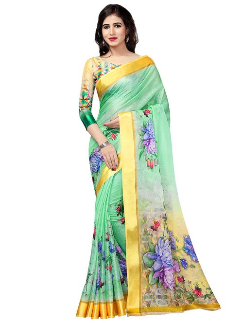 floral printed saree with blouse - 16805456 - Very Small Image - 1