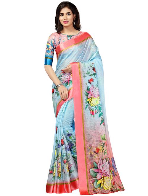 floral printed saree with blouse - 16805459 - Very Small Image - 1