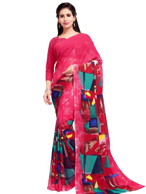 geometric printed saree with blouse - 16805503 - Very Small Image - 1