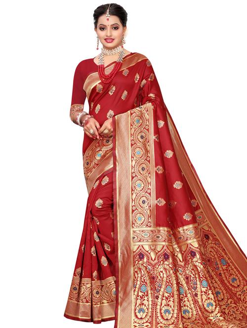 ethnic motif kanjivaram saree with blouse - 16805509 - Very Small Image - 1