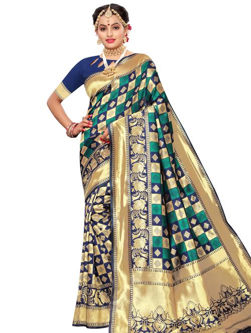 checkered kanjivaram saree with blouse - 16805516 - Very Small Image - 1