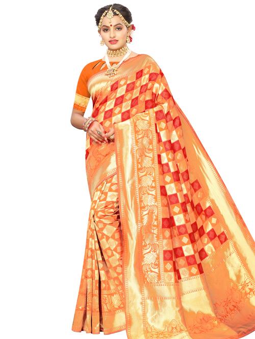 checkered kanjivaram saree with blouse - 16805517 - Very Small Image - 1