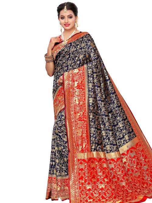 conversational banarasi saree with blouse - 16805520 - Very Small Image - 1