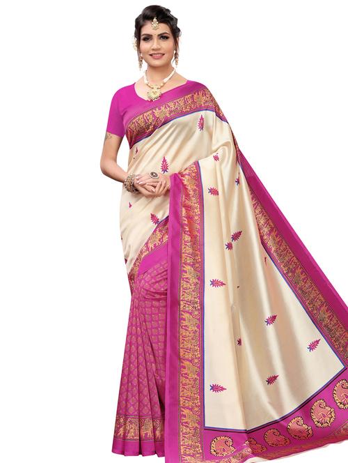 half & half printed saree with blouse - 16805531 - Very Small Image - 1