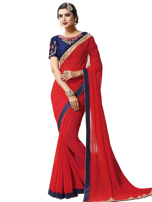 solid bordered saree with blouse - 16805546 - Very Small Image - 1