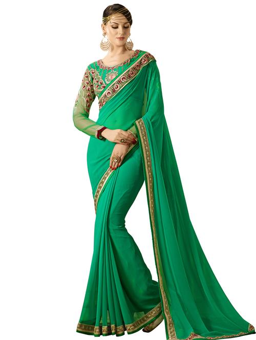solid bordered saree with blouse - 16805555 - Very Small Image - 1