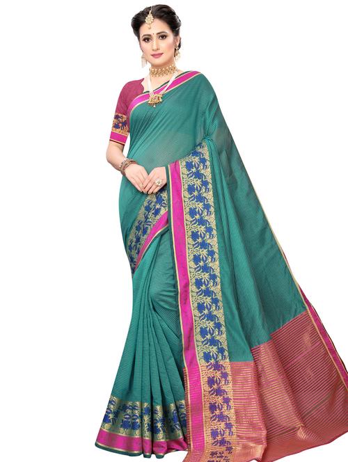 turquoise cotton silk maheshwari saree with blouse - 16806104 - Very Small Image - 1