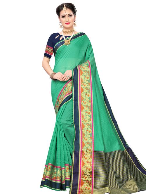 turquoise cotton silk maheshwari saree with blouse - 16806117 - Very Small Image - 1
