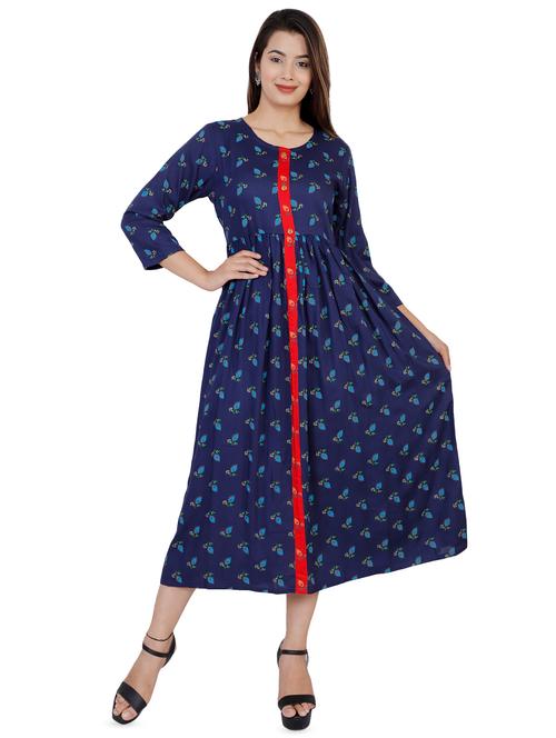 floral print flared ethnic dress - 16806209 - Very Small Image - 1