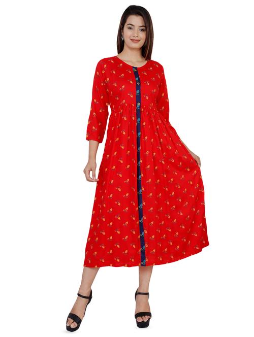 floral print flared ethnic dress - 16806210 - Very Small Image - 1
