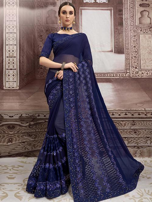 tonal embroidered saree with blouse - 16808118 - Very Small Image - 1