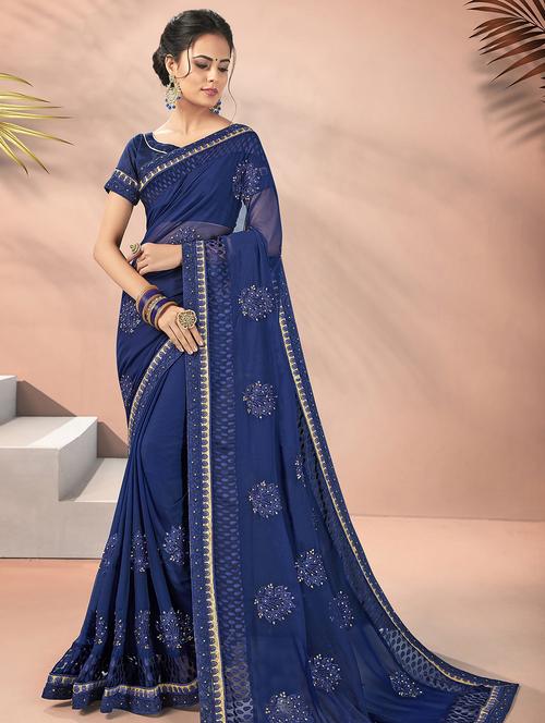 tonal embroidered saree with blouse - 16808126 - Very Small Image - 1