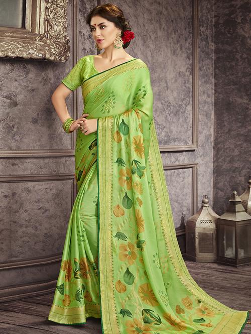 floral printed saree with blouse - 16808131 - Very Small Image - 1