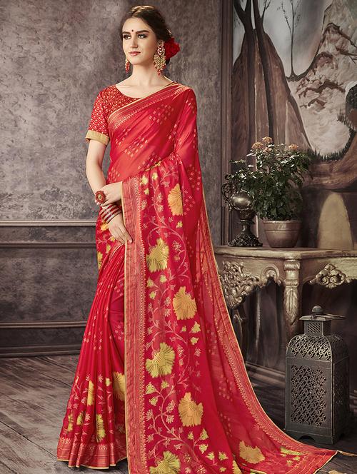 floral printed saree with blouse - 16808134 - Very Small Image - 1