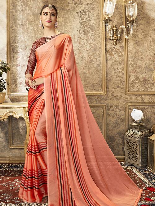 striped printed saree with blouse - 16808139 - Very Small Image - 1