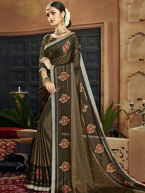ethnic motif printed saree with blouse - 16808151 - Very Small Image - 1