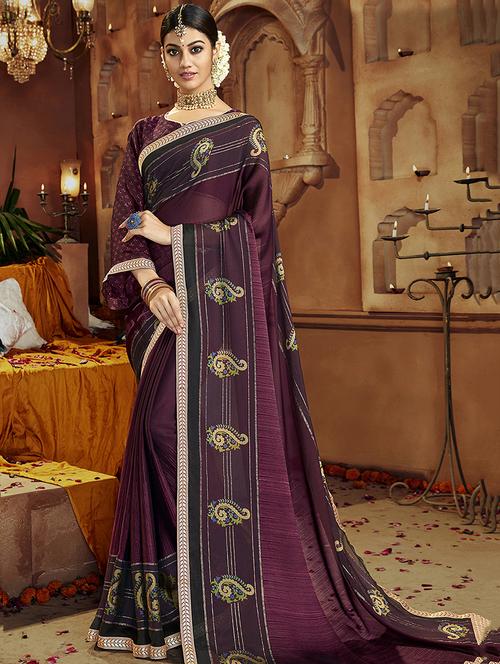 ethnic motif printed saree with blouse - 16808152 - Very Small Image - 1