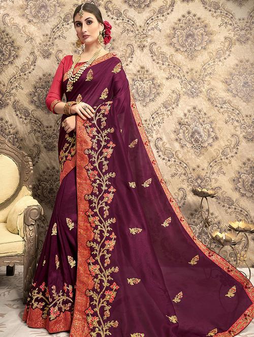 floral embroidered saree with blouse - 16808171 - Very Small Image - 1
