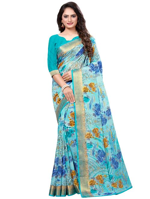 floral printed saree with blouse - 16809185 - Very Small Image - 1