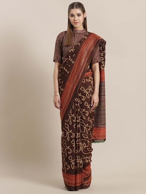 floral printed saree with blouse - 16809201 - Very Small Image - 1