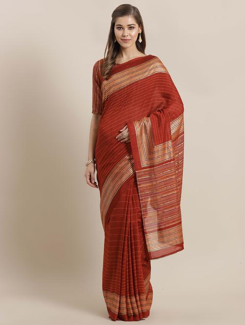 stripe printed saree with blouse - 16809202 - Very Small Image - 1