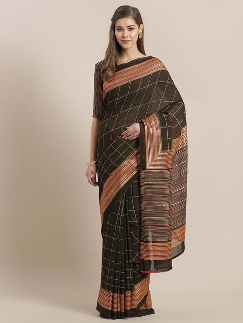 check printed saree with blouse - 16809203 - Very Small Image - 1