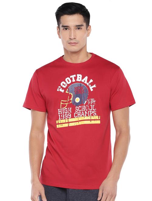 red typographic chest print t-shirt - 16809685 - Very Small Image - 1