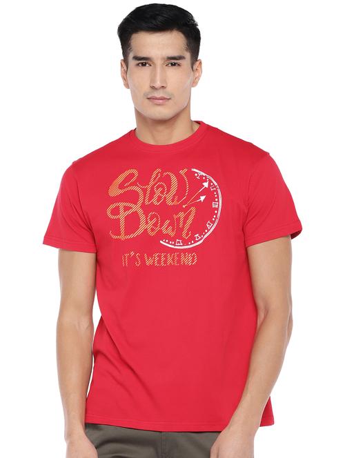 red typographic chest print t-shirt - 16809689 - Very Small Image - 1