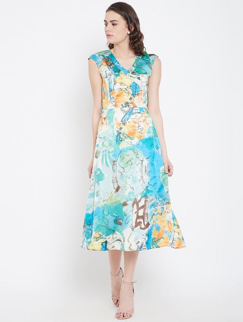 v-neck abstract a-line dress - 16810038 - Very Small Image - 1