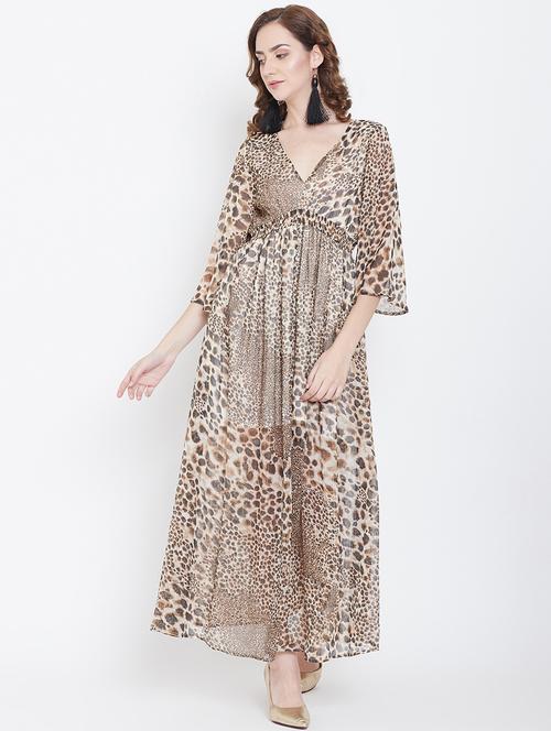v-neck animal maxi dress - 16810039 - Very Small Image - 1