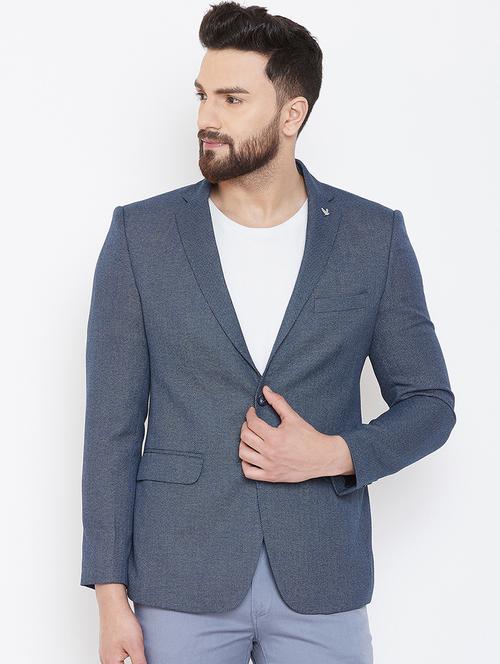 navy blue self design single breasted casual blazer - 16812528 - Very Small Image - 1