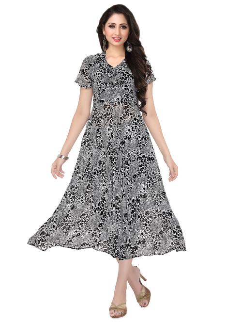 animal print flared ethnic dress - 16813948 - Very Small Image - 1