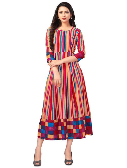 stripe print flared ethnic dress - 16813959 - Very Small Image - 1