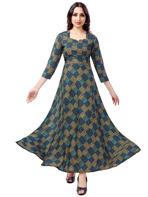 checkered flared ethnic dress - 16813964 - Very Small Image - 1