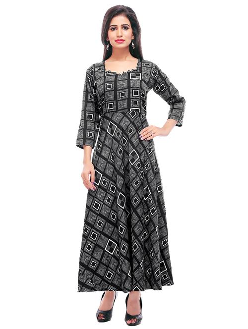 check print flared ethnic dress - 16814003 - Very Small Image - 1