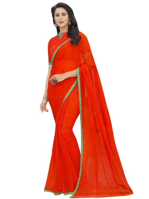 solid printed saree with blouse - 16814115 - Very Small Image - 1