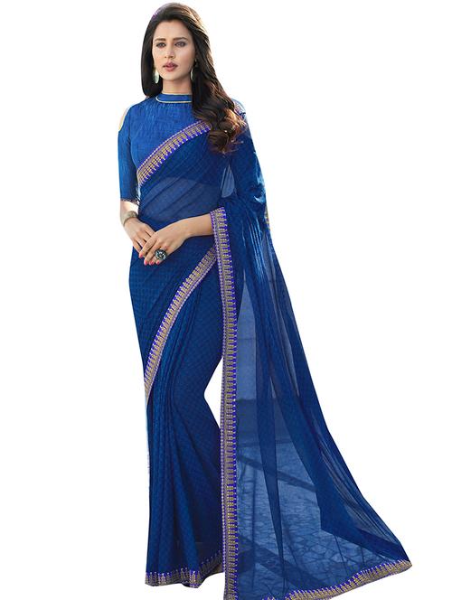 solid printed saree with blouse - 16814116 - Very Small Image - 1