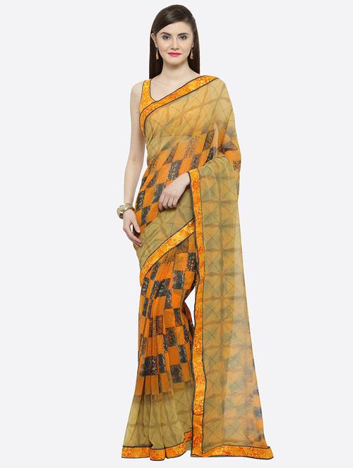 lace detailed printed saree with blouse - 16814133 - Very Small Image - 1