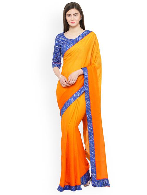 lace detailed plain saree with blouse - 16814146 - Very Small Image - 1