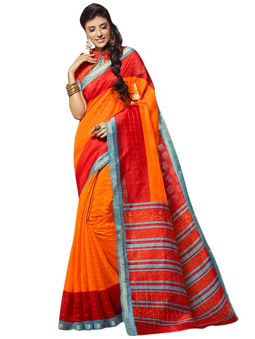 check printed saree with blouse - 16814191 - Very Small Image - 1