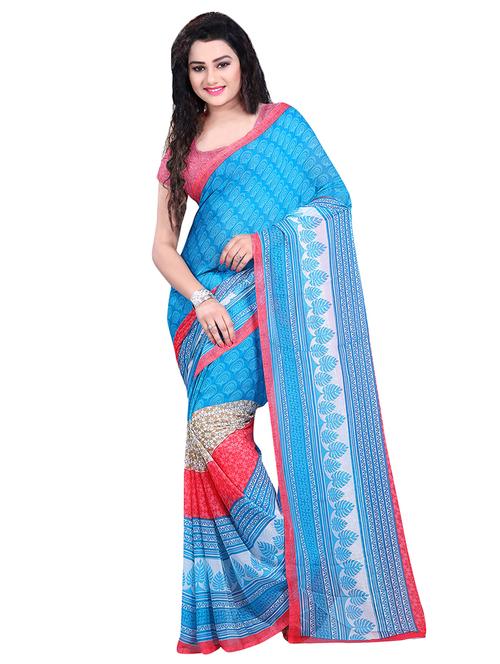 floral printed saree with blouse - 16814209 - Very Small Image - 1