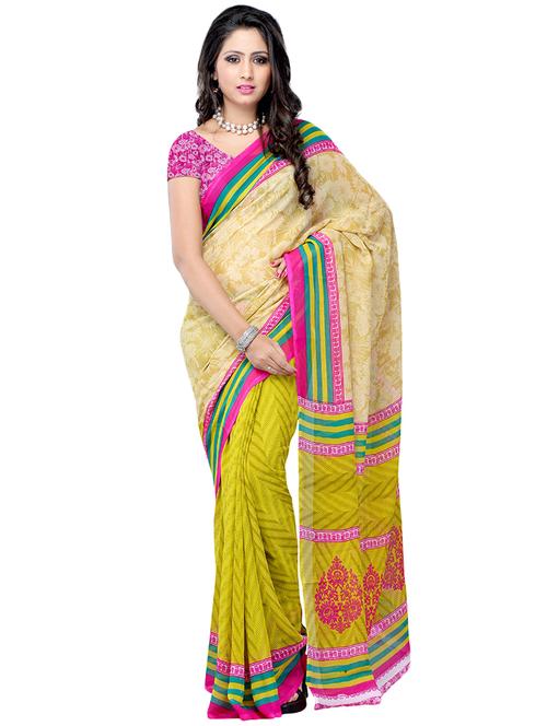 floral printed saree with blouse - 16814210 - Very Small Image - 1