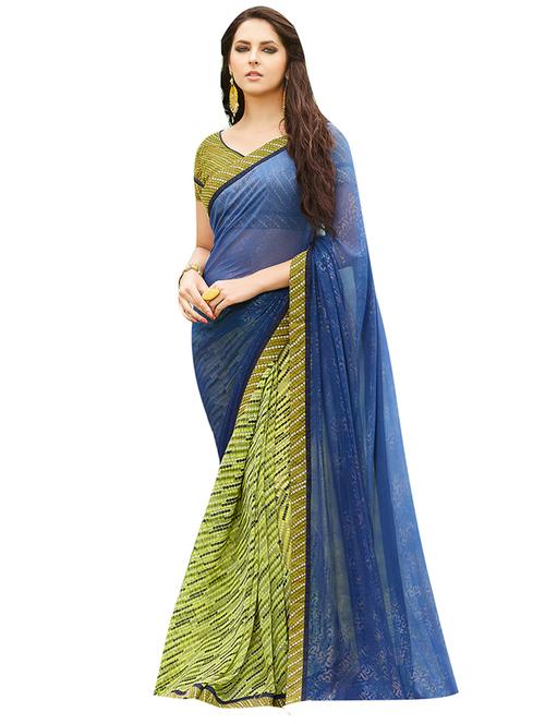 printed half & half saree with blouse - 16814234 - Very Small Image - 1