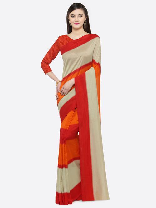color block bordered saree with blouse - 16814248 - Very Small Image - 1