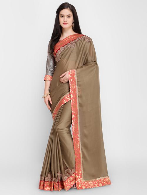 solid bordered saree with blouse - 16814258 - Very Small Image - 1